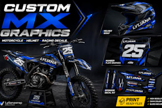 design custom mx dirt bike, motorcycle wrap, helmet wrap and racing decals