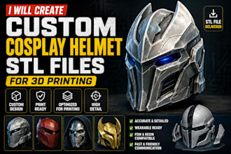 create wearable cosplay armor, 3d mask, helmet stl for 3d printing