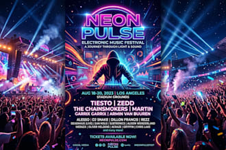 design electronic music festival posters flyers banners and social media graphic
