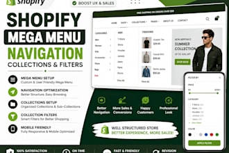 create shopify mega menu, navigation, collections, filters and store structure