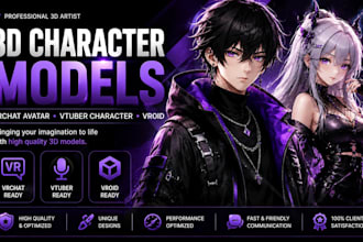 create 3d character models, vrchat avatar, vtuber character