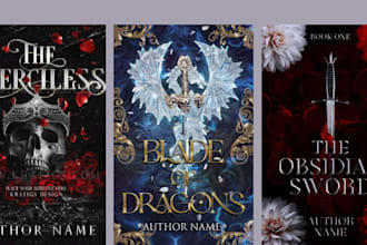 do dark romance book cover, illustrated romance, romance fantasy, fantasy cover