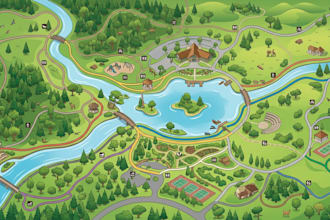 custom park map, illustrated map, visitor map, wayfinding map and site plan