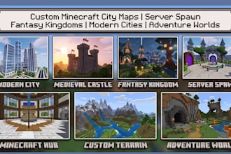 build custom minecraft city map, fantasy kingdom, server spawn and modern world