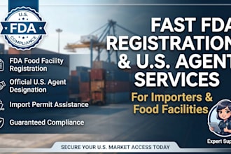 handle fda registration, US agent, import permit,food facility compliance in USA