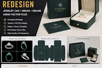 do existing packaging redesign jewelry cad dream, dieline using vector files