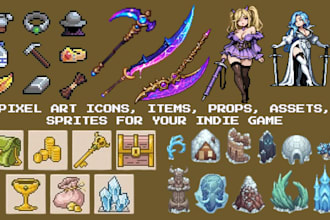 create 2d pixel art icons items props game assets sprites for your indie game
