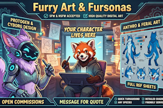 draw furry character art, fursona, anthro, protogen, sfw or nsfw