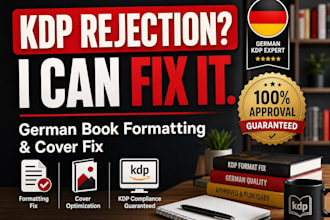 format german book for amazon kdp and fix rejected KDP book cover