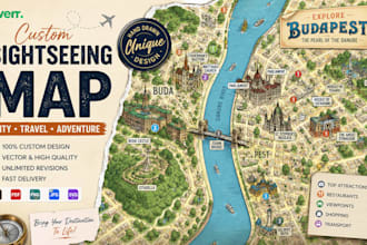 custom sightseeing map city tourist map adventure map travel map vector map