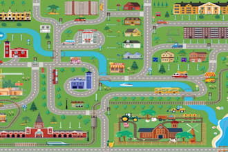 design custom map, vector map, hiking map, thematic map, town map, village map,