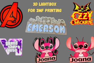 design custom 3d lightbox, keychain, 3d logo, texts ready for 3d printing in 3mf