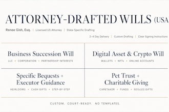 draft a binding business succession will, llc will as a licensed as US attorney