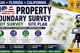 texa florida california USA property boundary survey plot survey site plan