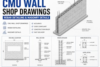 create cmu wall shop drawings, rebar detailing and masonry details