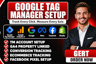 setup google tag manager, ga4 ecommerce tracking, conversion tracking, gtm setup
