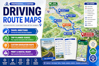 create driving route maps, travel directions and custom trip guides