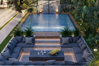 create realistic 3d landscape rendering for backyard, garden, patio, pool design