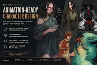 create an animation ready character design with layered PSD