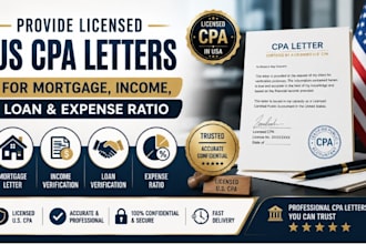 provide licensed US CPA letters for mortgage, income, loan  expense ratio