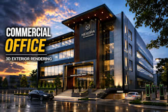 create photorealistic 3d commercial office exterior rendering and visualization