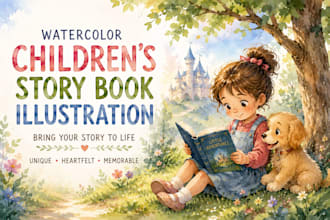 watercolor children book illustration storybook, KDP and picture book art
