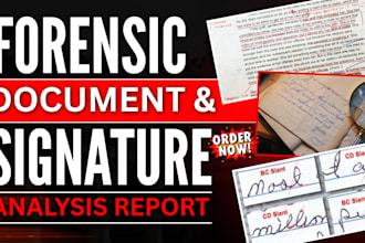 perform forensic document analysis, real or forged signature, handwriting report