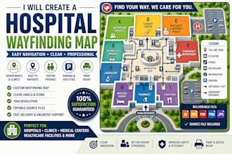create a hospital wayfinding map with departments