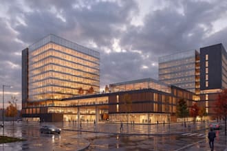 design 3d business campus from site map, commercial complex,mall external render