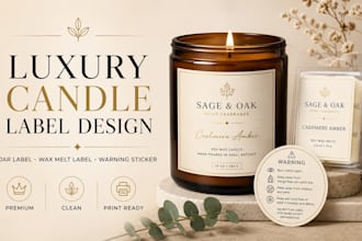 design luxury candle label, jar label, wax melt label and candle warning sticker