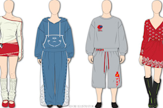 design digital fashion illustrations or flat sketches
