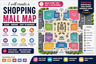 create a shopping mall map with stores and entrances