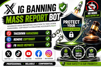 mass reporting, remove harassing content, delete defaming for tiktok, ig,twitter