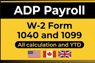 create adp payroll, stubs, payslips, w2, 1099, and 1040 tax return