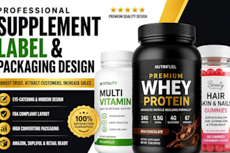 design health and fitness supplement labels and product amazon packaging design