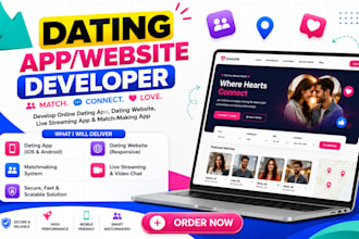 develop online dating app, dating website live streaming app, match making app