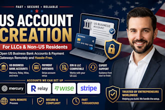 create US business bank account, stripe, mercury for llc non US residents