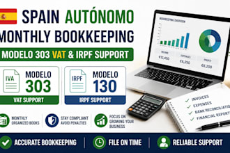 provide spain autónomo monthly bookkeeping modelo 303 vat and irpf support