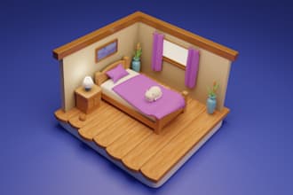 create a stylized isometric 3d room or interior