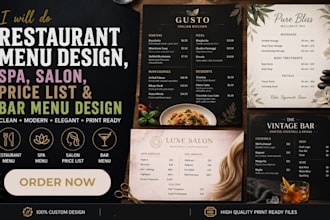 design restaurant menu design, price list menu design and bar menu design