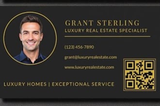 design luxury printable business card with qr code, gold foil and spot uv