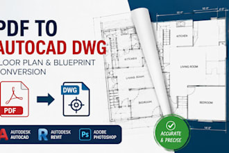 convert PDF floor plan blueprint to autocad dwg, redraw architectural cad