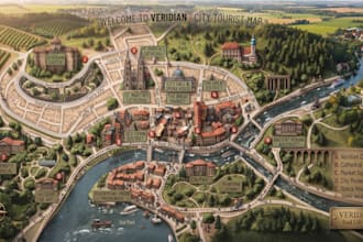 design custom tourist map illustration, city tourist map, guide map, vector map