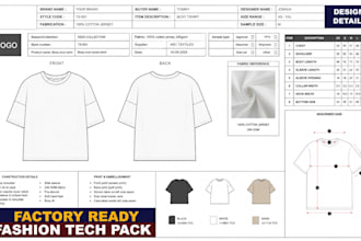 create oversized t shirt, boxy fit graphic tech pack and cad for manufacturing