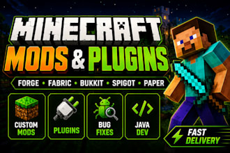 develop custom minecraft forge fabric mods and java plugins