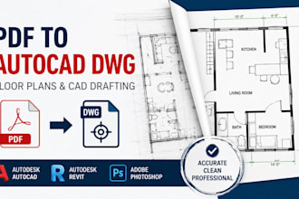 convert PDF to autocad dwg floor plans, cad drafting and architectural redraw