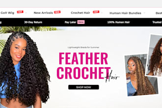 design premium hair extension shopify store, wigs, eyelash, hair website