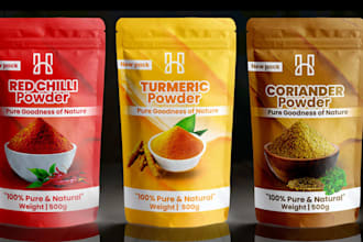 design food packaging, pouch design and supplement product label with mockup