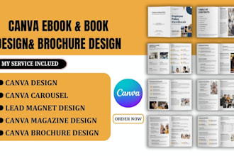 design editable canva ebook, canva workbook, brochure design, planner, flipbook