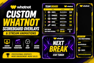 design custom whatnot scoreboard overlays and stream animations